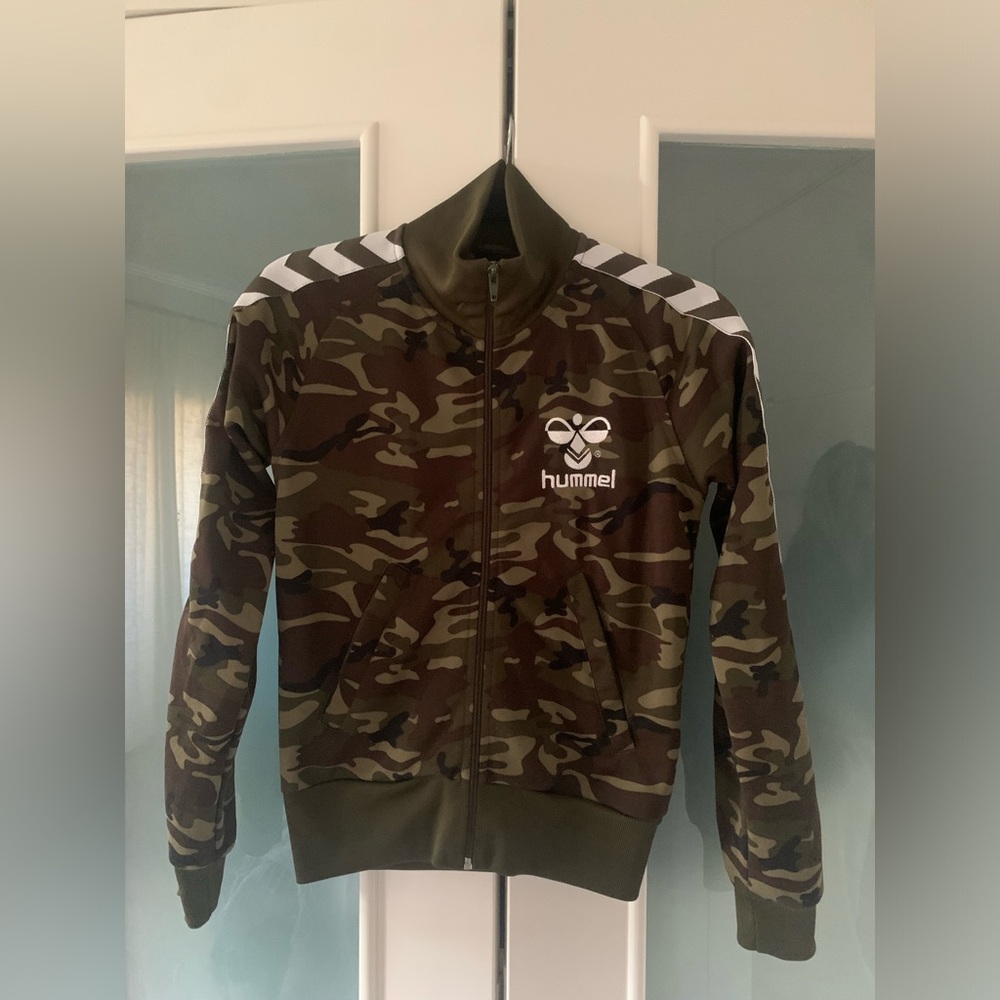 Vintage Hummel Green Camouflage Jacket with white Chevron Accents
